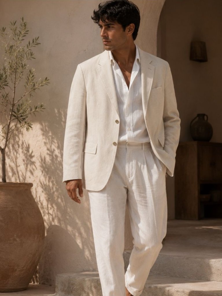 Dean Quirk Linen Blazer Beige 42r Minimalist Summer Business Casual Suit Blazer